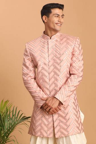 Men'S Pink Silk Blend Sherwani Only Top