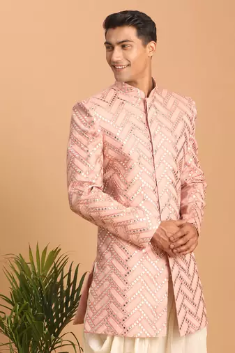 Men'S Pink Silk Blend Sherwani Only Top