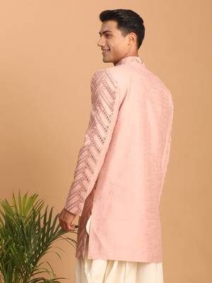 Men'S Pink Silk Blend Sherwani Only Top 3