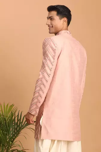 Men'S Pink Silk Blend Sherwani Only Top