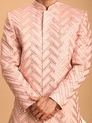 Men'S Pink Silk Blend Sherwani Only Top 4