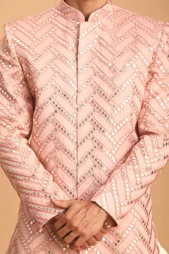 Men'S Pink Silk Blend Sherwani Only Top
