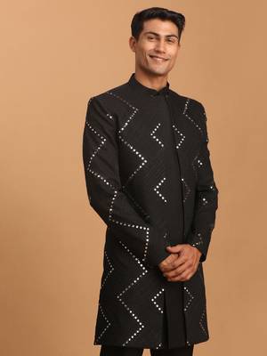 Men'S Black Viscose Sherwani Only Top 1