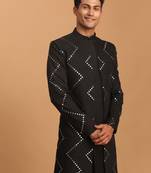 Men'S Black Viscose Sherwani Only Top