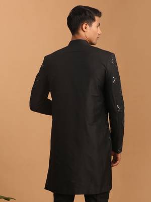 Men'S Black Viscose Sherwani Only Top 3