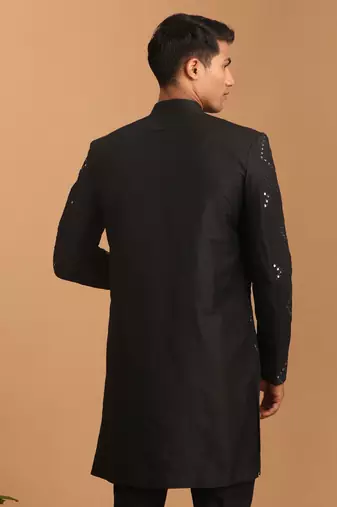 Men'S Black Viscose Sherwani Only Top