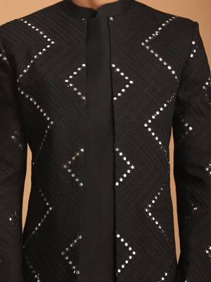 Men'S Black Viscose Sherwani Only Top 4