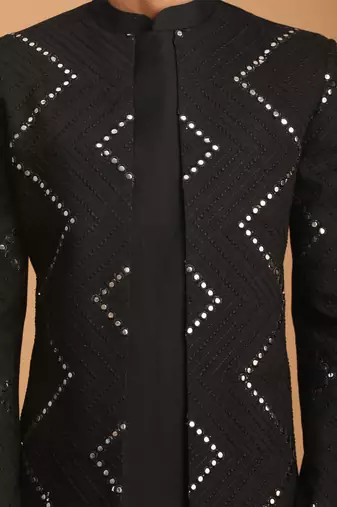 Men'S Black Viscose Sherwani Only Top