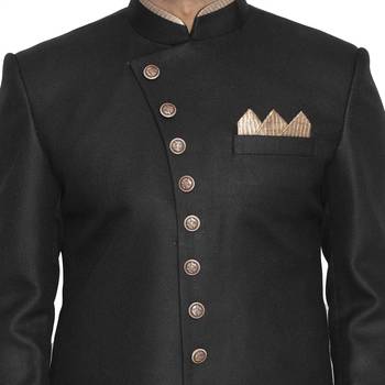 Men'S Black Polyester Lurex Blend Sherwani Only Top 1