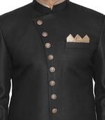 Men'S Black Polyester Lurex Blend Sherwani Only Top