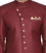 Men'S Maroon Polyester Lurex Blend Sherwani Only Top