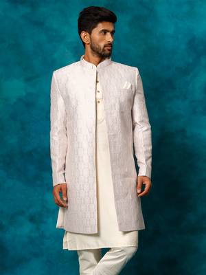 Men'S Purple Silk Blend Sherwani Only Top 1
