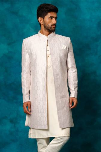 Men'S Purple Silk Blend Sherwani Only Top