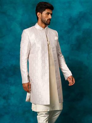 Men'S Purple Silk Blend Sherwani Only Top 2