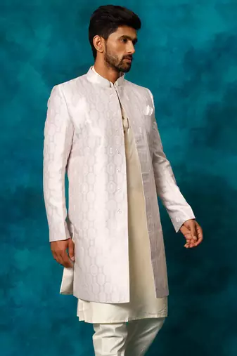 Men'S Purple Silk Blend Sherwani Only Top