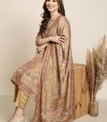 women's round neck floral beige straight kurta and trouser with dupatta