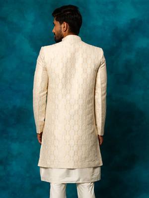 Men'S Beige Silk Blend Sherwani Only Top 3
