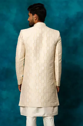 Men'S Beige Silk Blend Sherwani Only Top