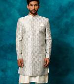 Men'S Grey Silk Blend Sherwani Only Top