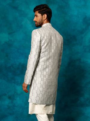 Men'S Grey Silk Blend Sherwani Only Top 3
