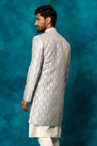 Men'S Grey Silk Blend Sherwani Only Top