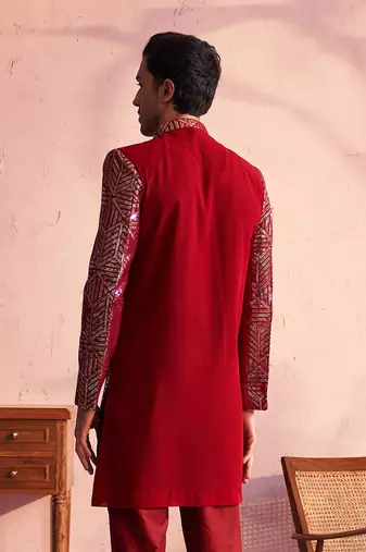 Men'S Maroon Georgette Sherwani Only Top