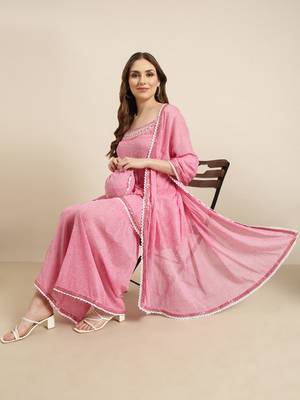 women's shoulder straps floral pink anarkali kurta and sharara with dupatta 1