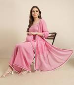women's shoulder straps floral pink anarkali kurta and sharara with dupatta