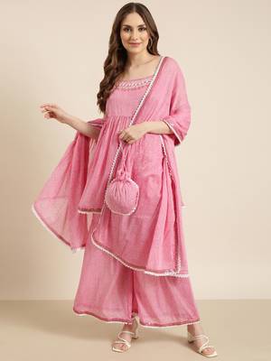 women's shoulder straps floral pink anarkali kurta and sharara with dupatta 4