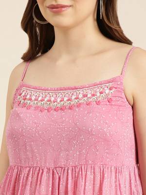 women's shoulder straps floral pink anarkali kurta and sharara with dupatta 5
