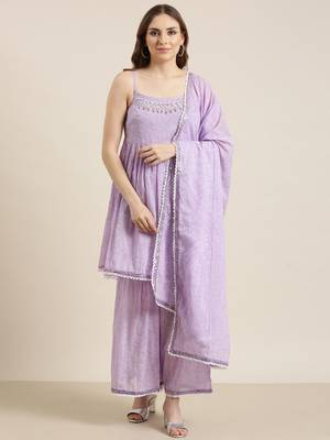 women's shoulder straps floral lavender anarkali kurta and sharara with dupatta 2