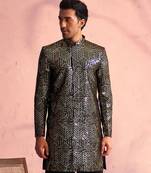 Men'S Black Georgette Sherwani Only Top