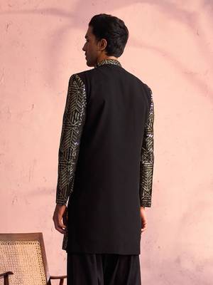Men'S Black Georgette Sherwani Only Top 3