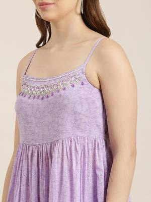 women's shoulder straps floral lavender anarkali kurta and sharara with dupatta 5
