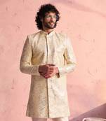Men'S Cream Georgette Sherwani Only Top
