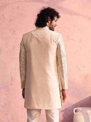 Men'S Cream Georgette Sherwani Only Top 3