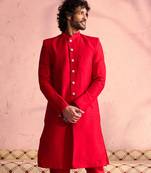 Men'S Red Moonga Silk Sherwani Only Top
