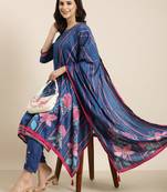 women's round neck floral blue straight kurta and trouser with dupatta
