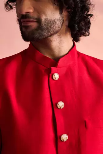 Men'S Red Moonga Silk Sherwani Only Top