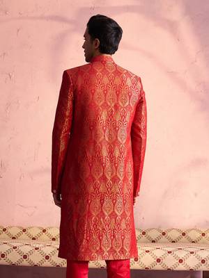 Men'S Red Silk Blend Sherwani Only Top 3