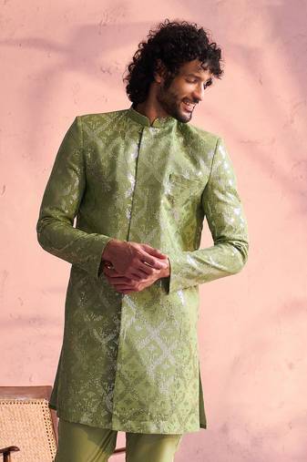 Vastramay men's mint green georgette sherwani only top