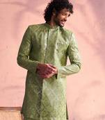 Vastramay men's mint green georgette sherwani only top