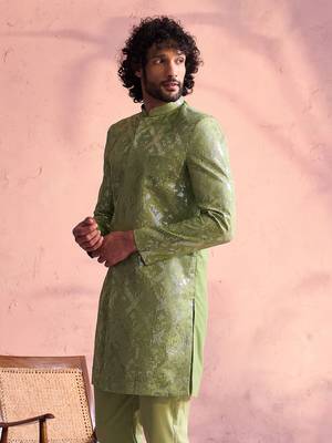 Vastramay men's mint green georgette sherwani only top 2