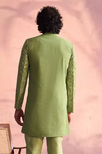 Vastramay men's mint green georgette sherwani only top