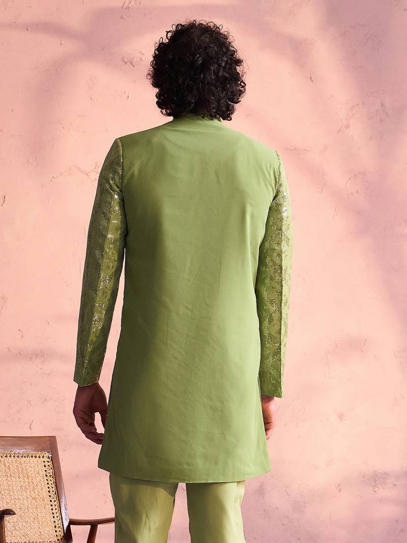 Vastramay men's mint green georgette sherwani only top