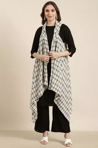 women's round neck solid black straight kurta and palazzos