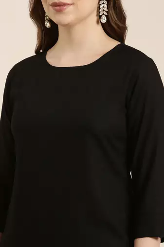 women's round neck solid black straight kurta and palazzos