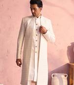 Men'S Cream Silk Blend Sherwani Only Top