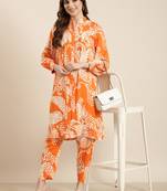 women's mandarin collar abstract orange a-line kurta and trouser