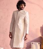 Men'S Cream Georgette Sherwani Only Top